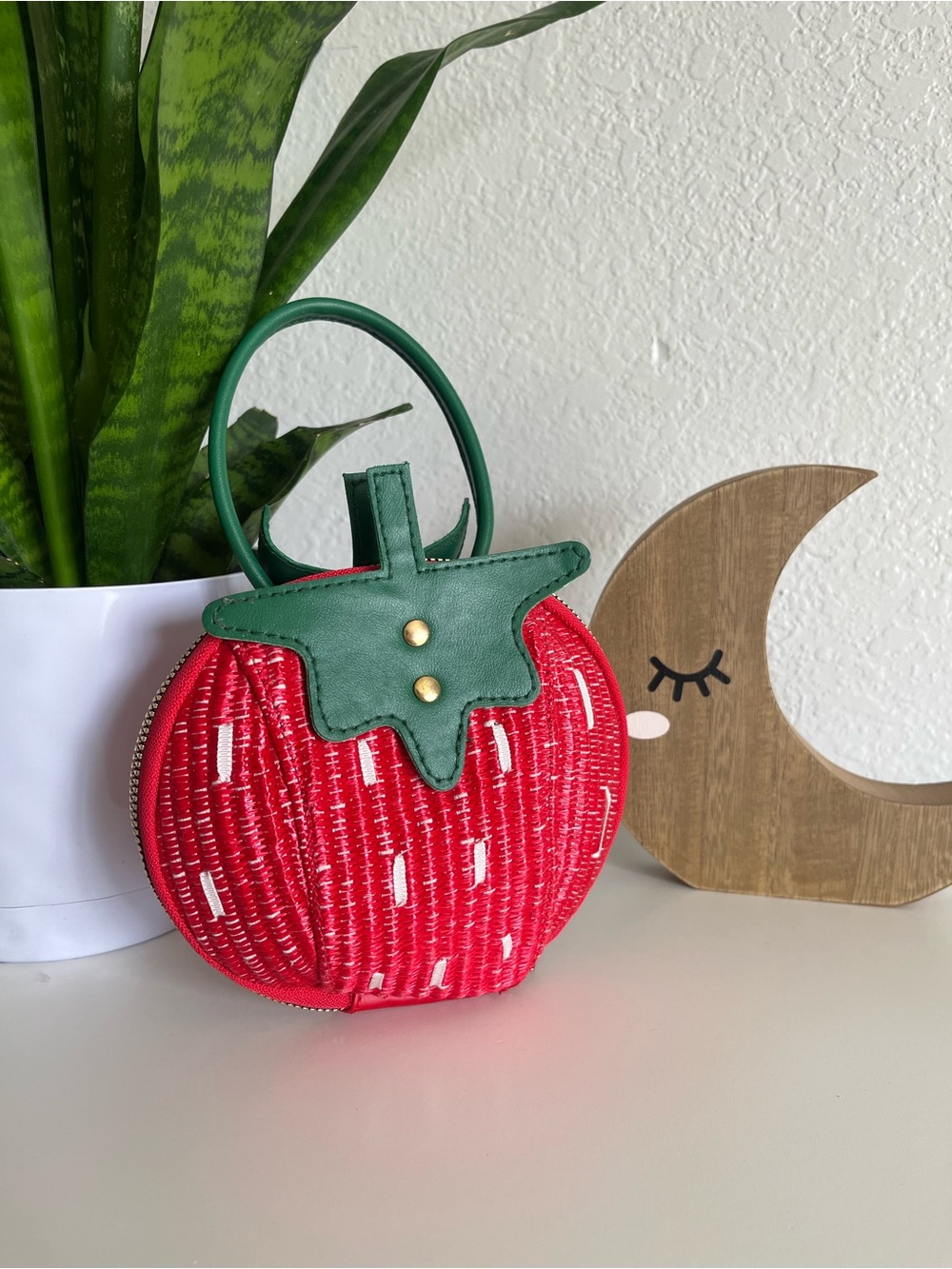 Strawberry Shaped Red Women's Handbag with Green Top 6 wallets for 25
